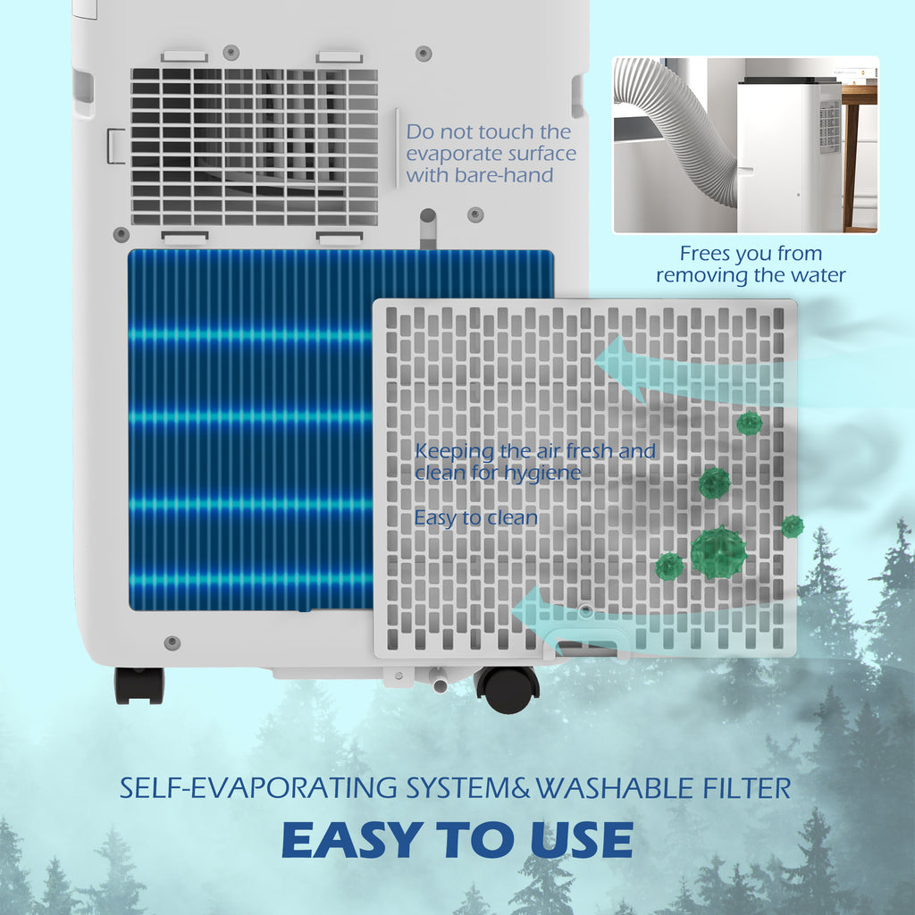 10,000 BTU Moible Air Conditioner 440 Sq. Ft., Dehumidifier Fan Auto Sleep with 24H Timer On/Off, Window Kit, White