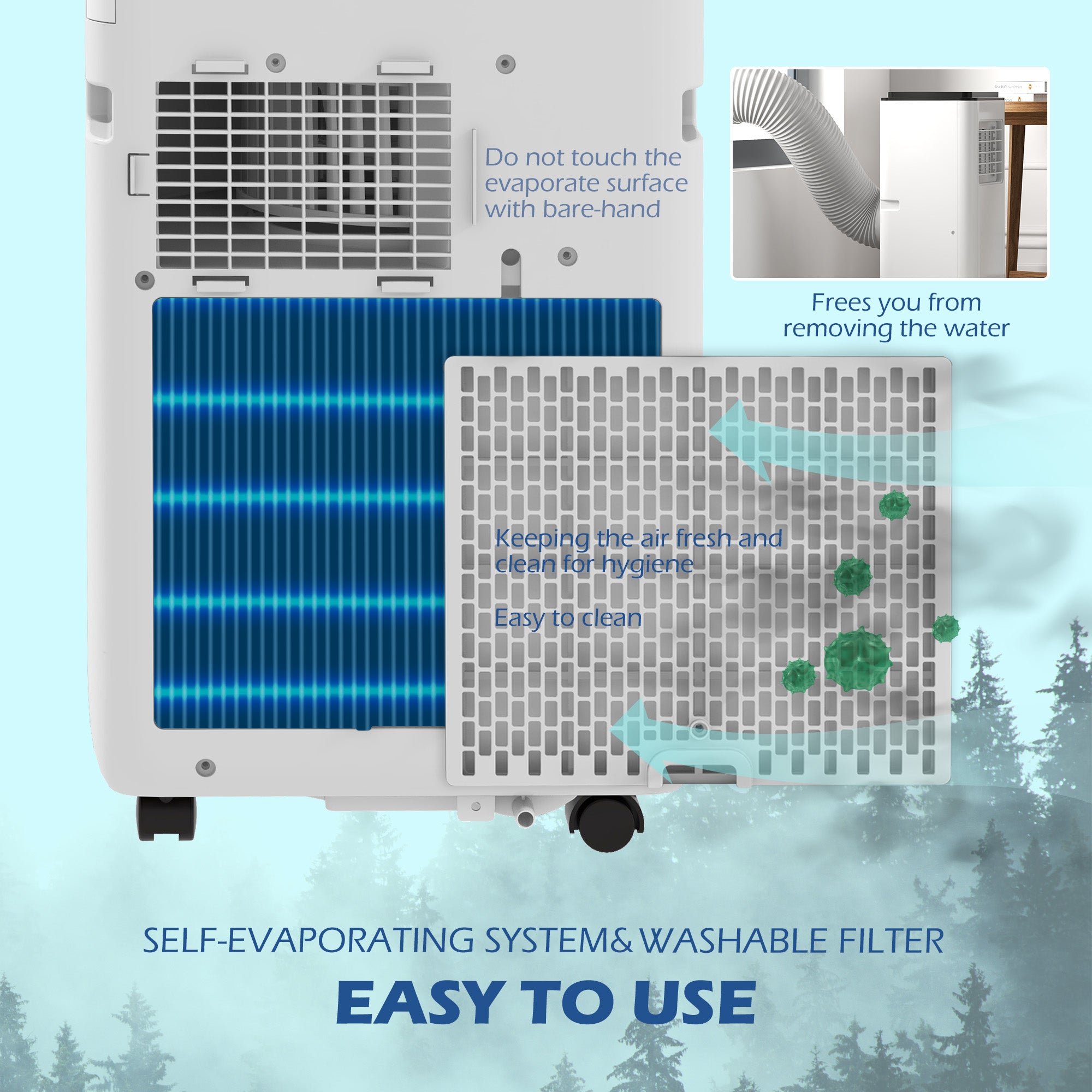 10,000 BTU Moible Air Conditioner 440 Sq. Ft., Dehumidifier Fan Auto Sleep with 24H Timer On/Off, Window Kit, White