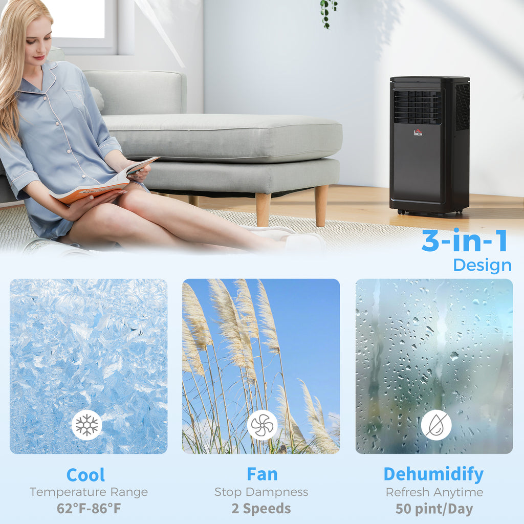 8,000 BTU Portable Air Conditioner Fan w/ Remote for Rooms Up to 344 Sq. Ft., Evaporative Cooler AC Unit Black