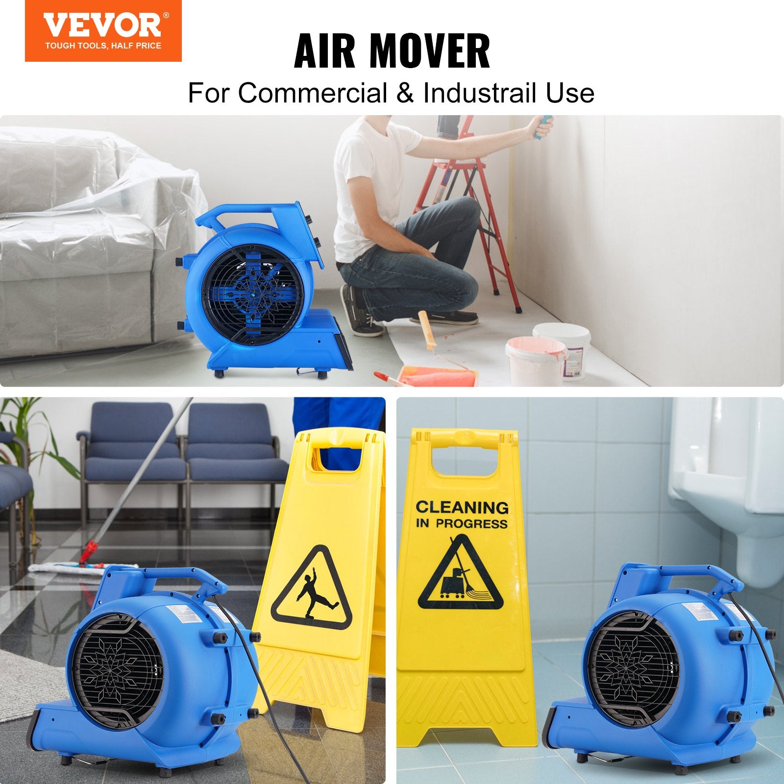 Floor Blower, 1/2 HP, 2600 CFM Air Mover For Drying And Cooling, Portable Carpet Dryer Fan With 4 Blowing Angles And Time Function, For Janitorial, Home, Commercial, Industrail Use, ETL Listed