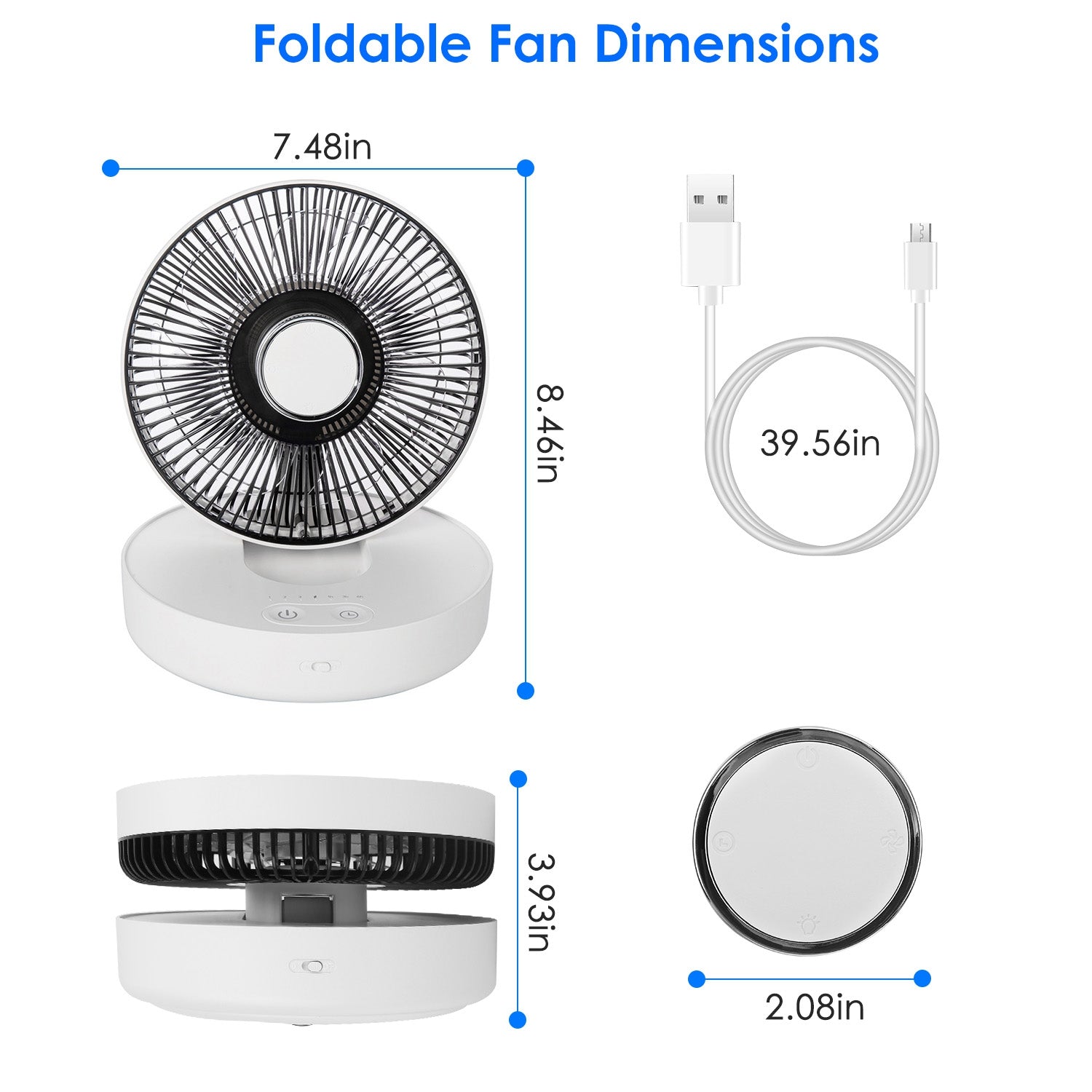 Foldable Rechargeable LED Desk Fan Wall Mounted Fan With Magnetic Remote Hanging Oscillating Fan With 4 Speeds 2 Brightness Time Setting Automatic Rotation