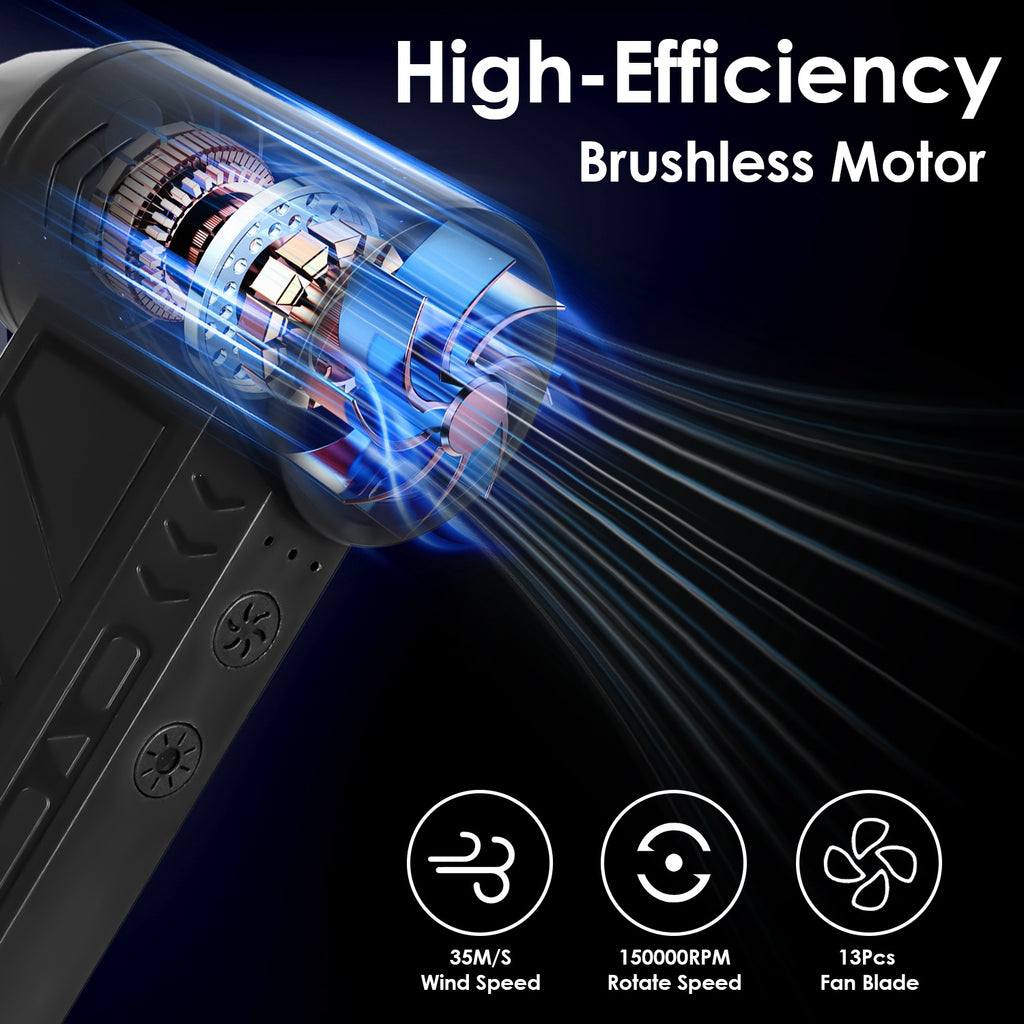 1Pc Compressed Air Duster With LED Light Up To 150000RPM Speed For PC Keyboard Cleaning High Speed Rechargeable Cordless Air Blower With 4 Speeds For Home Car Outdoor