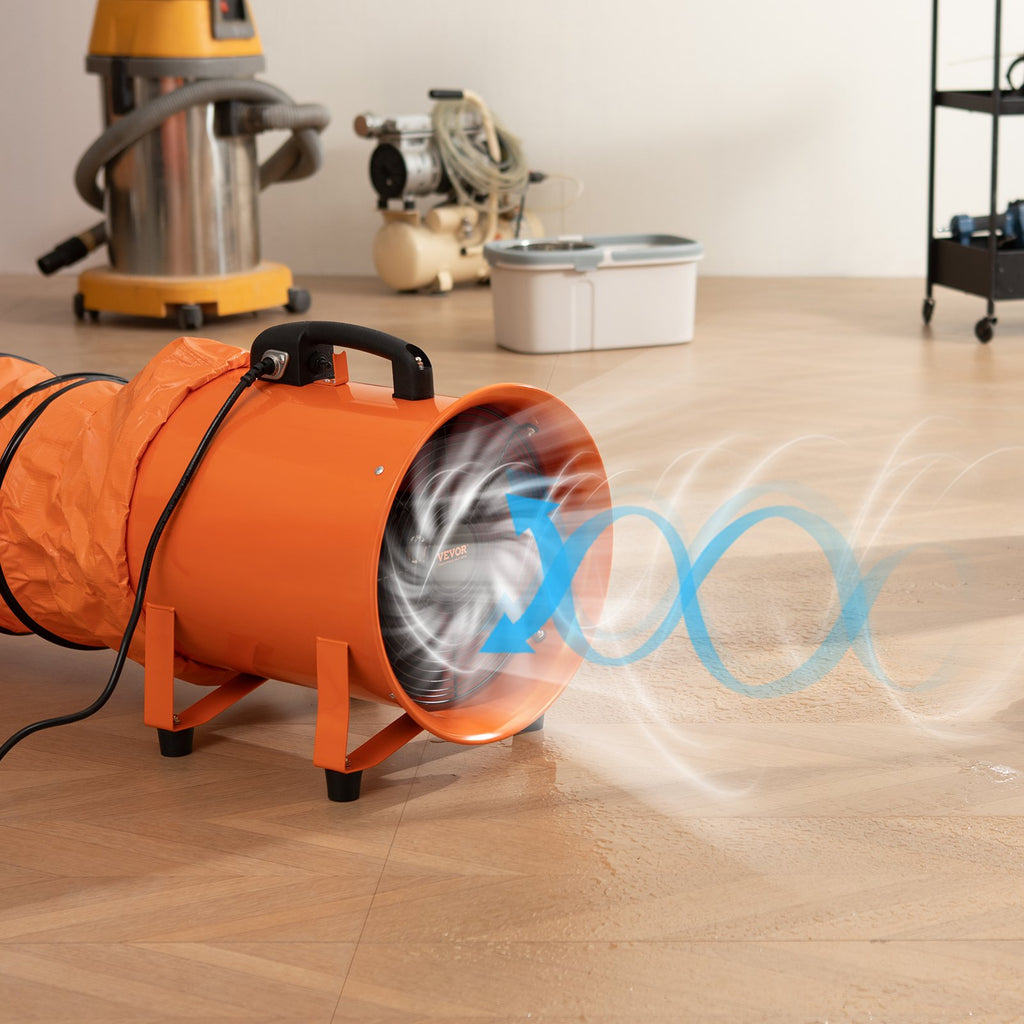 VEVOR Portable Ventilator, 12 Inch Heavy Duty Cylinder Fan With 16.4ft Duct Hose, 585W Strong Shop Exhaust Blower 3198CFM, Industrial Utility Blower For Sucking Dust, Smoke, Smoke Home Workplace