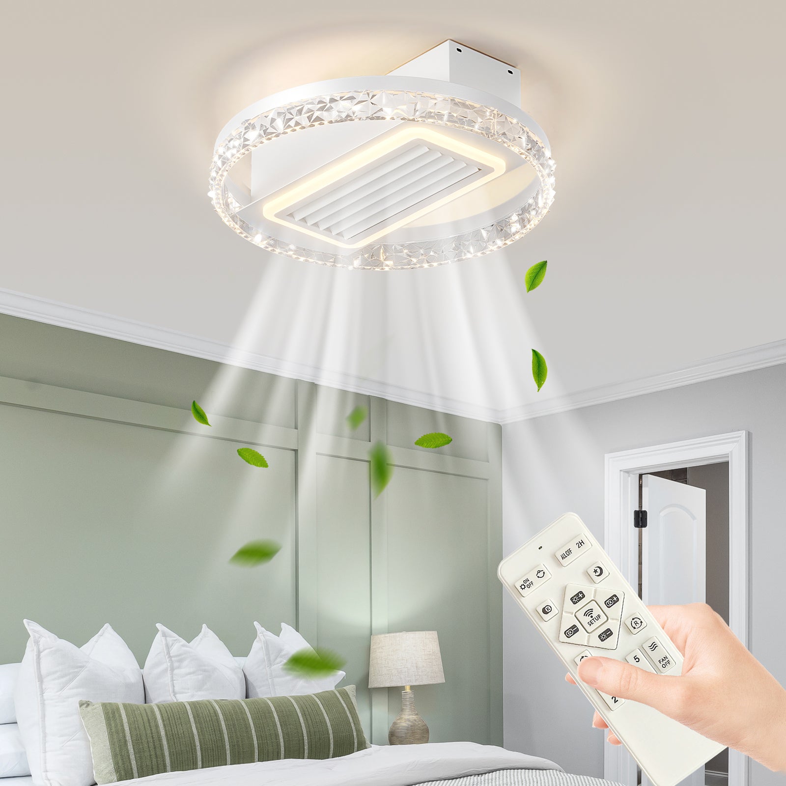 20 LED Bladeless Ceiling Fan Light With Remote Control  Modern Flush Mount Ceiling Lamp With Air Circulation And Adjustable Brightness For Living Room, Dining Room, Or Bedroom