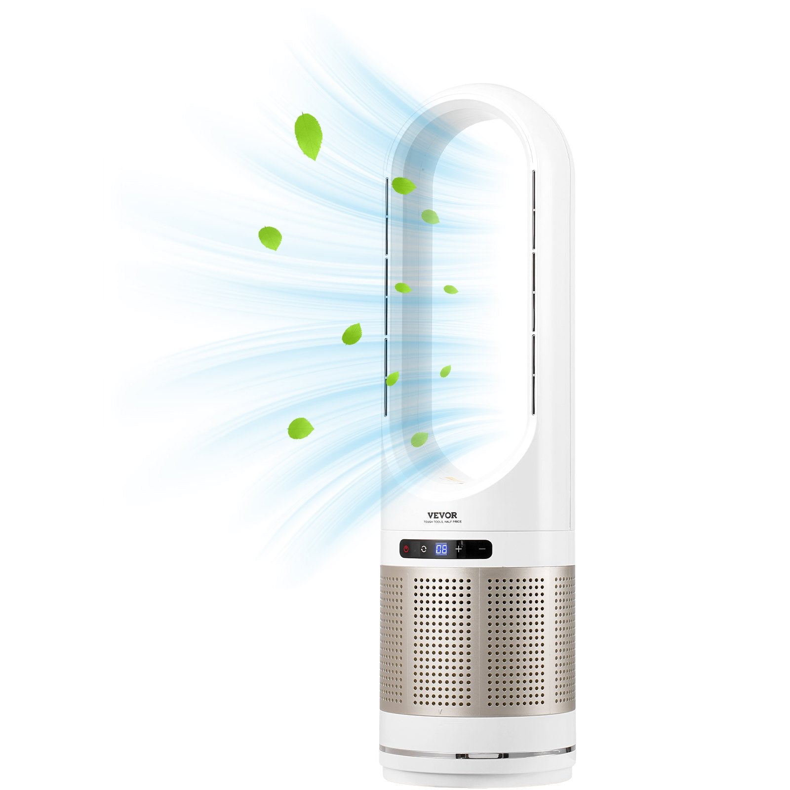 Tower Fan Bladeless, 16.4ft/s Velocity Floor Fan That Blows Cold Air, 80° Oscillating 8-Speed Fans, 8H Timer, Standing Fans With H13 HEPA Filtration, Remote Control & Air Purification Mode