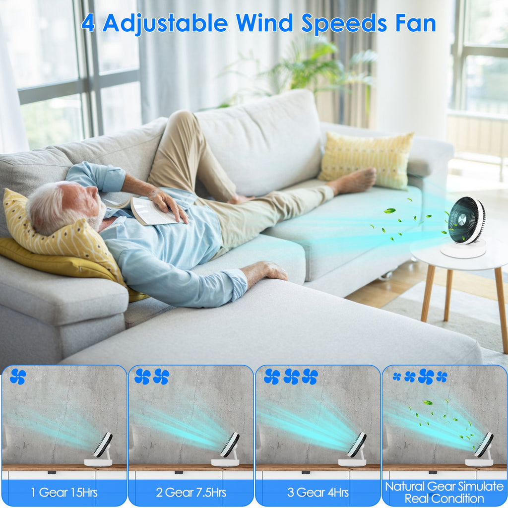 Foldable Rechargeable LED Desk Fan Wall Mounted Fan With Magnetic Remote Hanging Oscillating Fan With 4 Speeds 2 Brightness Time Setting Automatic Rotation