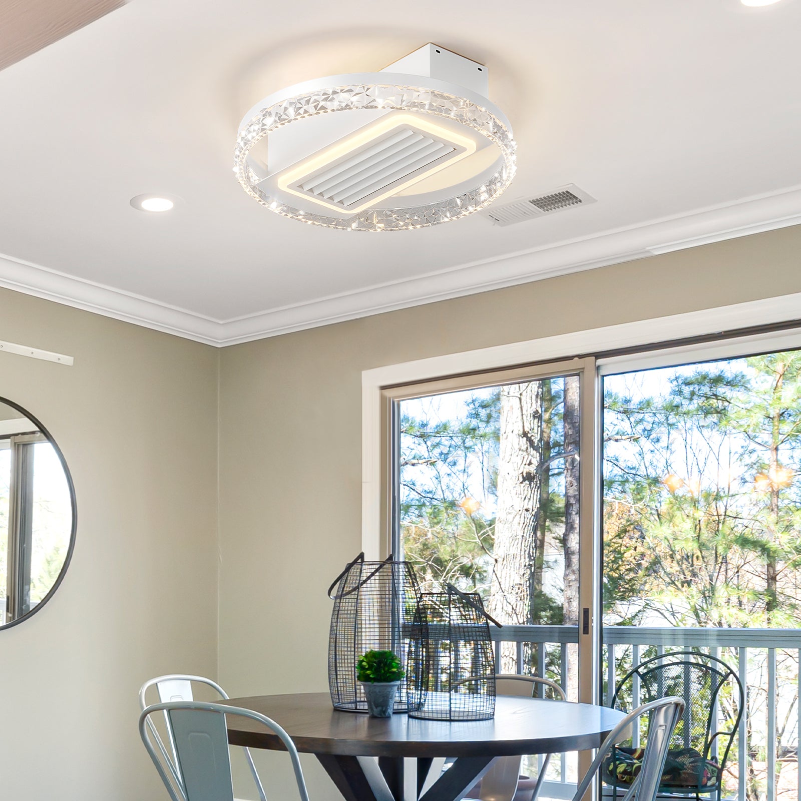 20 LED Bladeless Ceiling Fan Light With Remote Control  Modern Flush Mount Ceiling Lamp With Air Circulation And Adjustable Brightness For Living Room, Dining Room, Or Bedroom