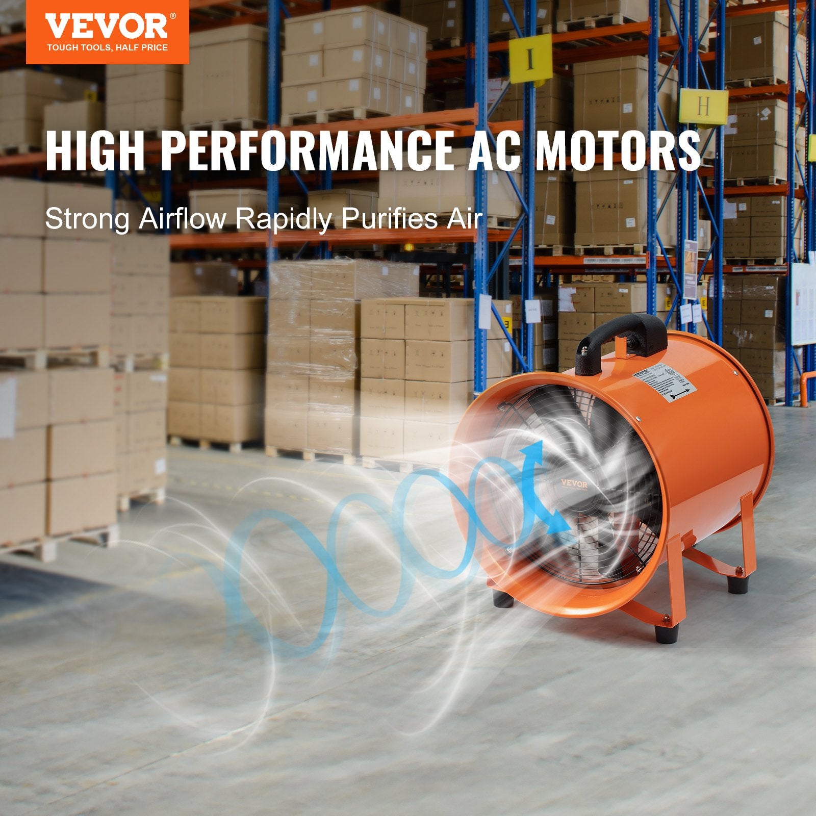 VEVOR Portable Ventilator, 12 Inch Heavy Duty Cylinder Fan With 16.4ft Duct Hose, 585W Strong Shop Exhaust Blower 3198CFM, Industrial Utility Blower For Sucking Dust, Smoke, Smoke Home Workplace