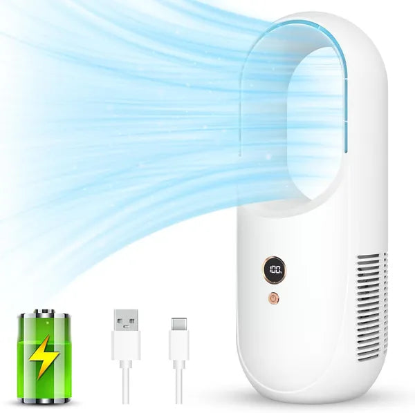 Portable Bladeless Desk Fan, Rechargeable Small Personal Cooling Table Fan With 6 Speed Modes, Quite Fan With LED Panel For Bedroom, Home, Office