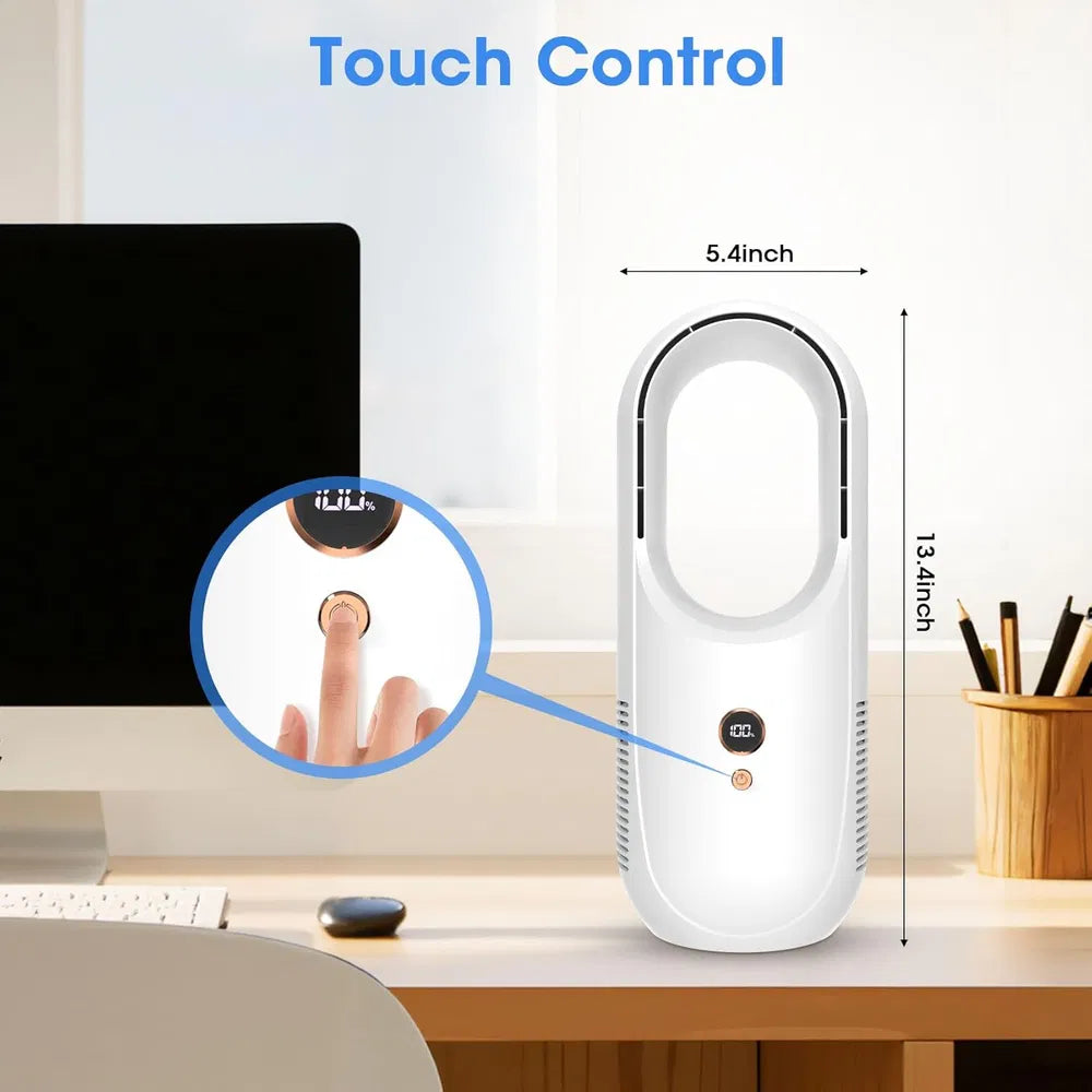 Portable Bladeless Desk Fan, Rechargeable Small Personal Cooling Table Fan With 6 Speed Modes, Quite Fan With LED Panel For Bedroom, Home, Office