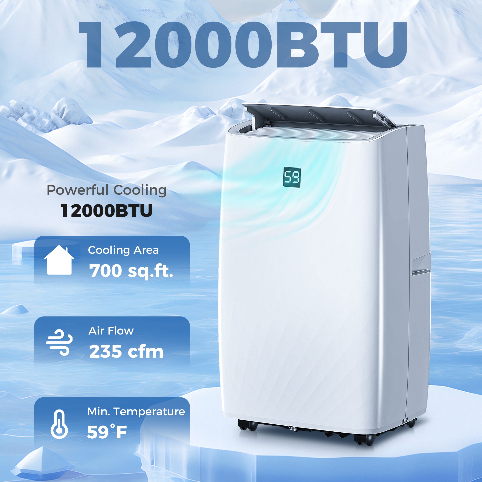 14000 BTU Portable Air Conditioner, AC Unit with Cool, Dehumidifier, Fan, 549 Sq. ft, 24H Timer On Off, Window Kit