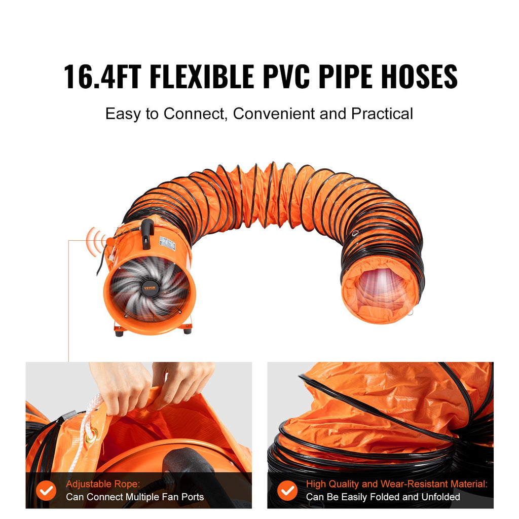 VEVOR Portable Ventilator, 12 Inch Heavy Duty Cylinder Fan With 16.4ft Duct Hose, 585W Strong Shop Exhaust Blower 3198CFM, Industrial Utility Blower For Sucking Dust, Smoke, Smoke Home Workplace