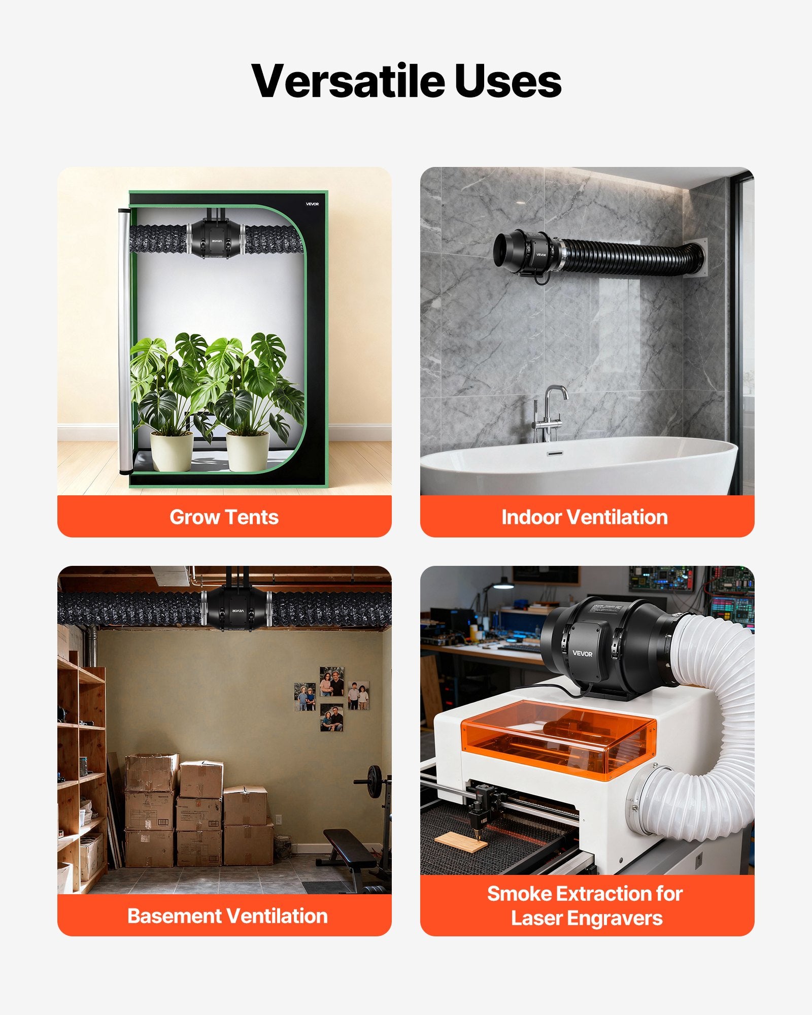 Inline Duct Fan, 6 In Quiet Inline Exhaust Fan, 380 CFM Powerful AC-Motor Ventilation Fans For Cooling Booster, High Air Flow, Vent Blower Fans For Indoor Grow Tents Basement Hydroponics