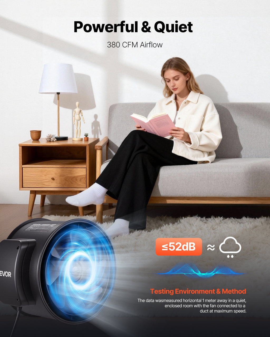 Inline Duct Fan, 6 In Quiet Inline Exhaust Fan, 380 CFM Powerful AC-Motor Ventilation Fans For Cooling Booster, High Air Flow, Vent Blower Fans For Indoor Grow Tents Basement Hydroponics