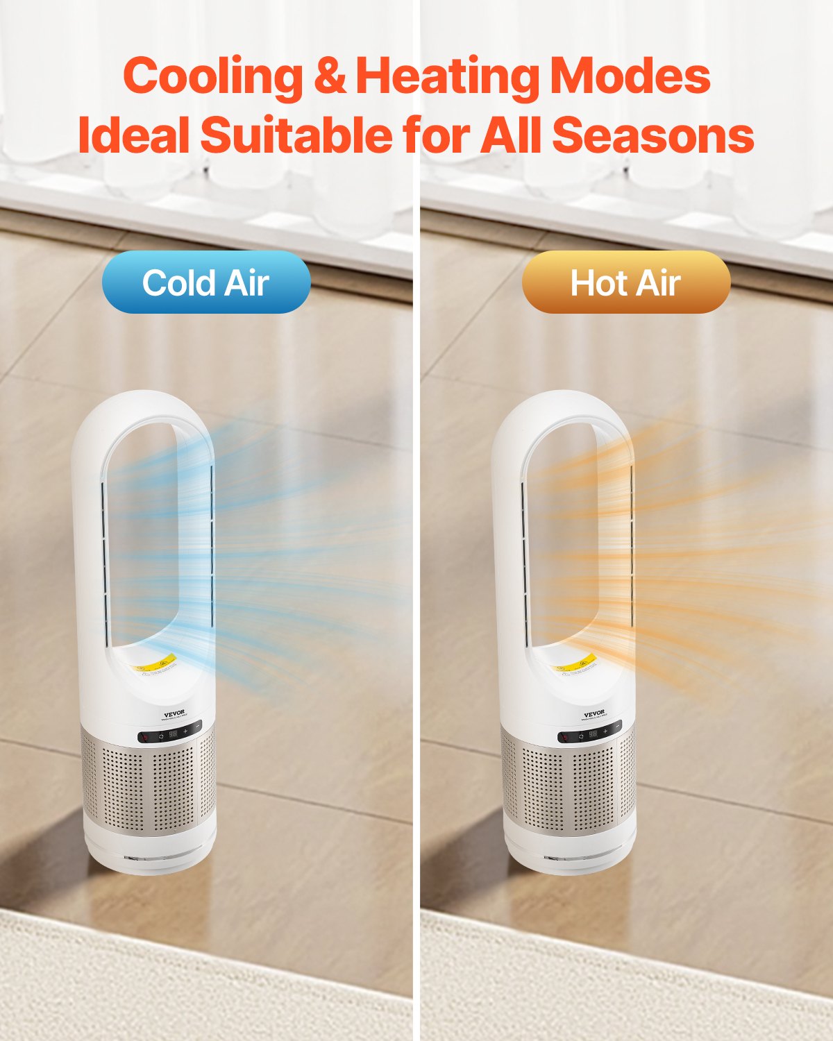 Tower Fan Bladeless, 16.4ft/s Velocity Floor Fan That Blows Cold Air, 80° Oscillating 8-Speed Fans, 8H Timer, Standing Fans With H13 HEPA Filtration, Remote Control & Air Purification Mode