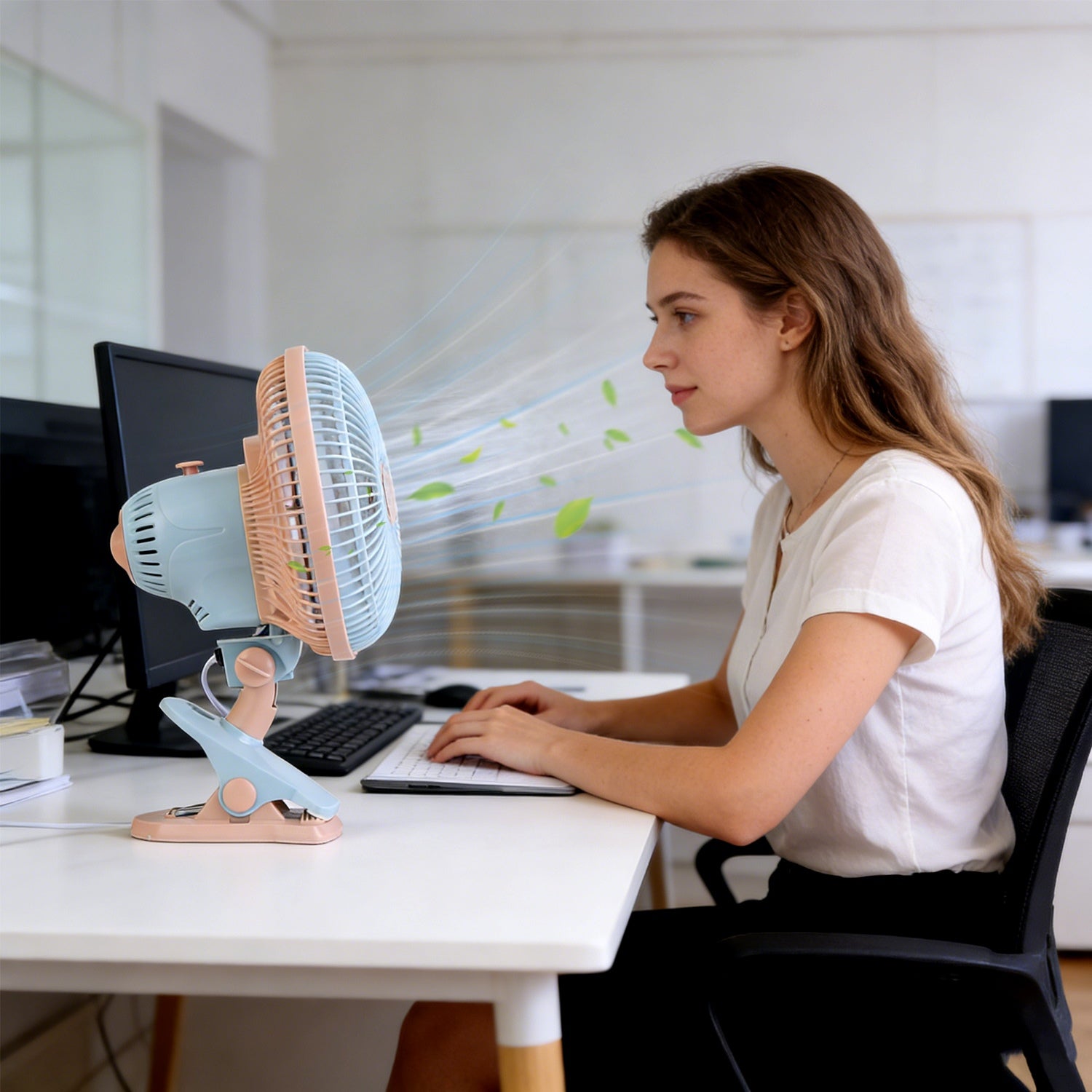 8.66In Oscillating Clip On Fan 2 Speeds Quiet Clamp Fan With 90 Degree Oscillating & Tilting Angle Desktop Wall Mount For Home Office Dorms Strollers