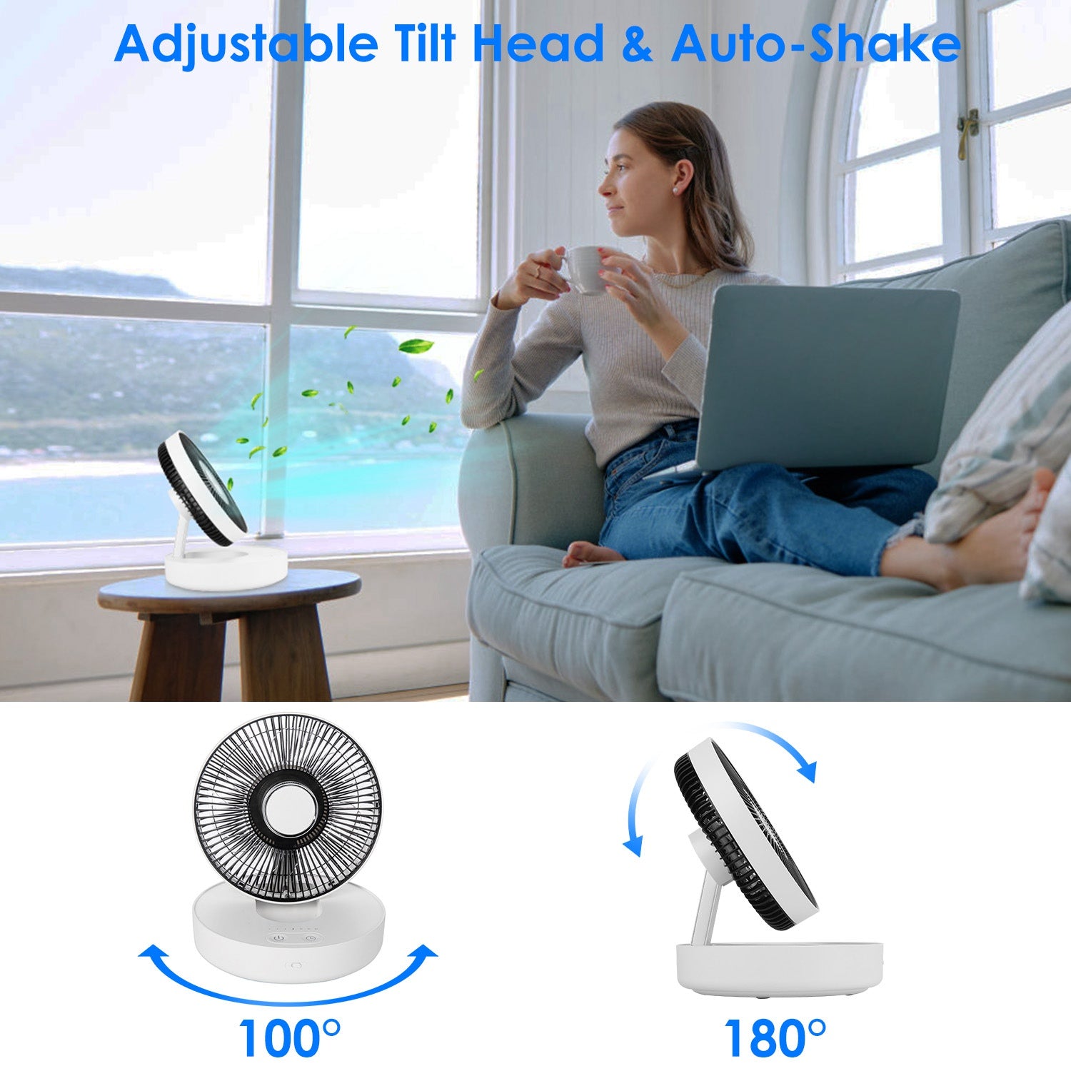 Foldable Rechargeable LED Desk Fan Wall Mounted Fan With Magnetic Remote Hanging Oscillating Fan With 4 Speeds 2 Brightness Time Setting Automatic Rotation