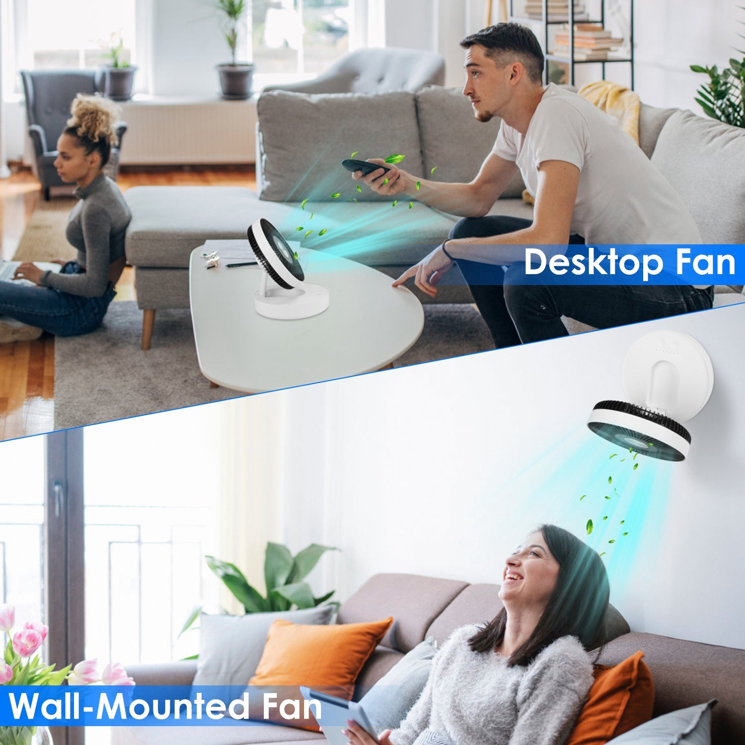 Foldable Rechargeable LED Desk Fan Wall Mounted Fan With Magnetic Remote Hanging Oscillating Fan With 4 Speeds 2 Brightness Time Setting Automatic Rotation