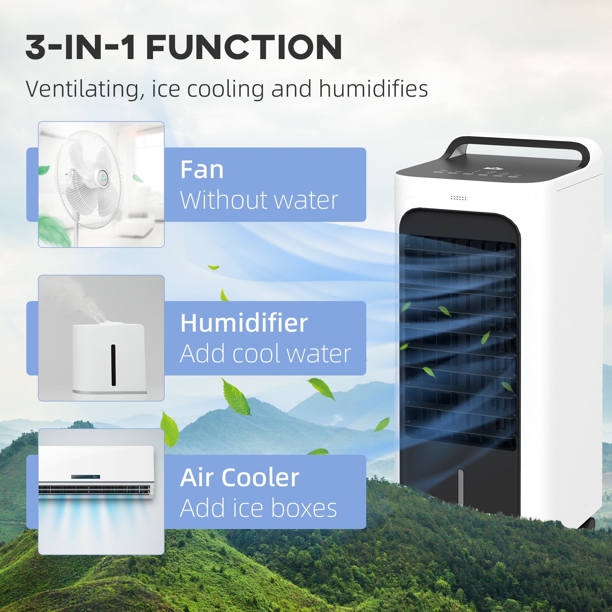 Room Air Cooler with Ice Packs, Ice Cooling Fan Water Humidifier Unit with Remote, Timer, Oscillating