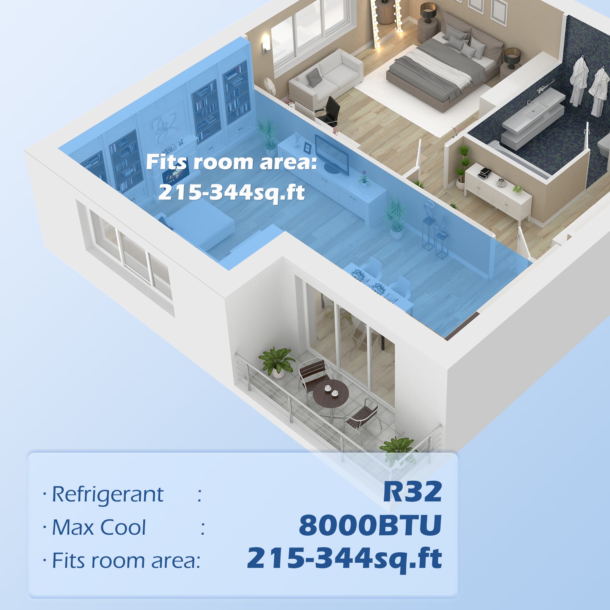8000 BTU Portable Air Conditioner with Dehumidifier, Cooling Fan, Sleep, Remote, 24H Timer, Auto Off, Black
