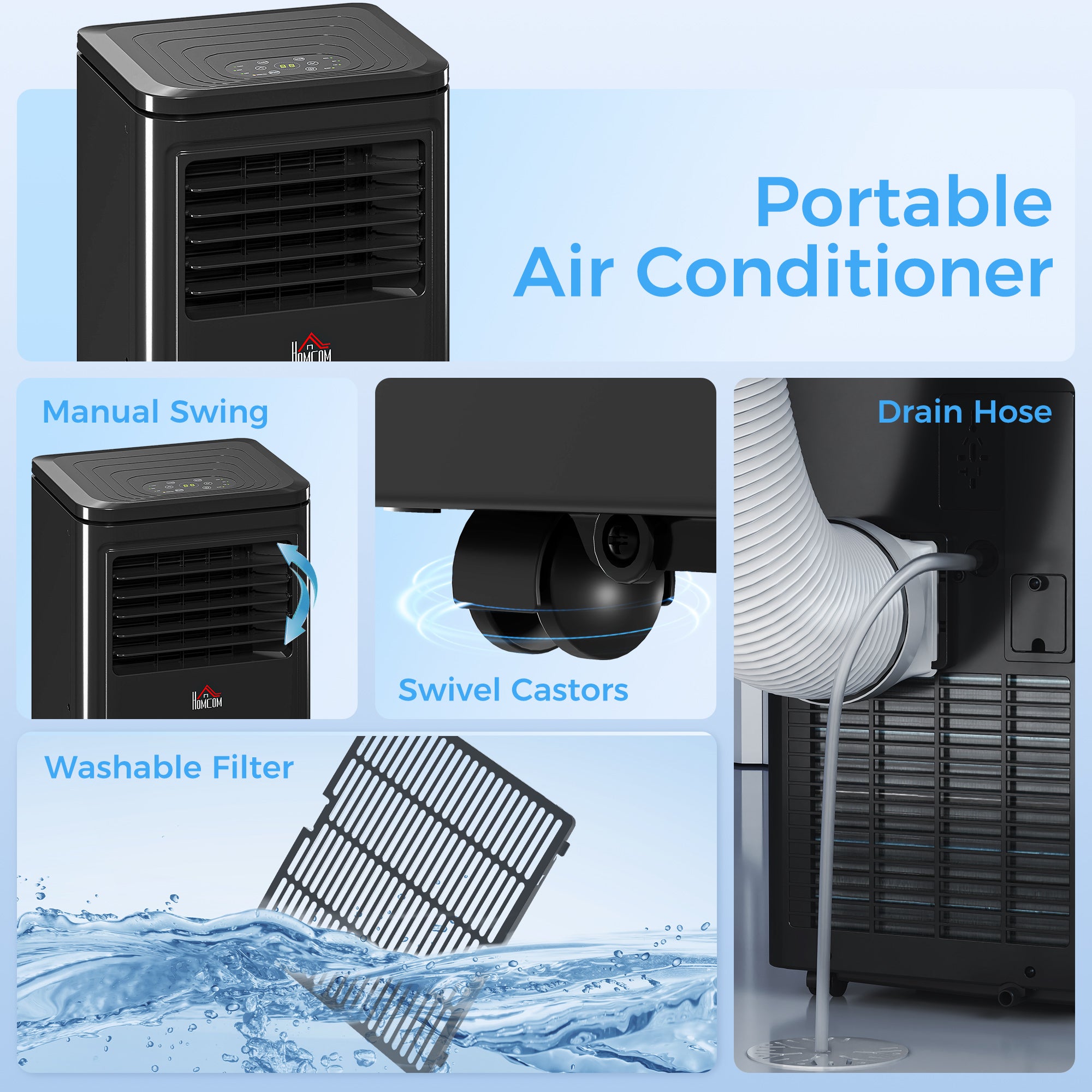 8,000 BTU Portable Air Conditioner Fan w/ Remote for Rooms Up to 344 Sq. Ft., Evaporative Cooler AC Unit Black