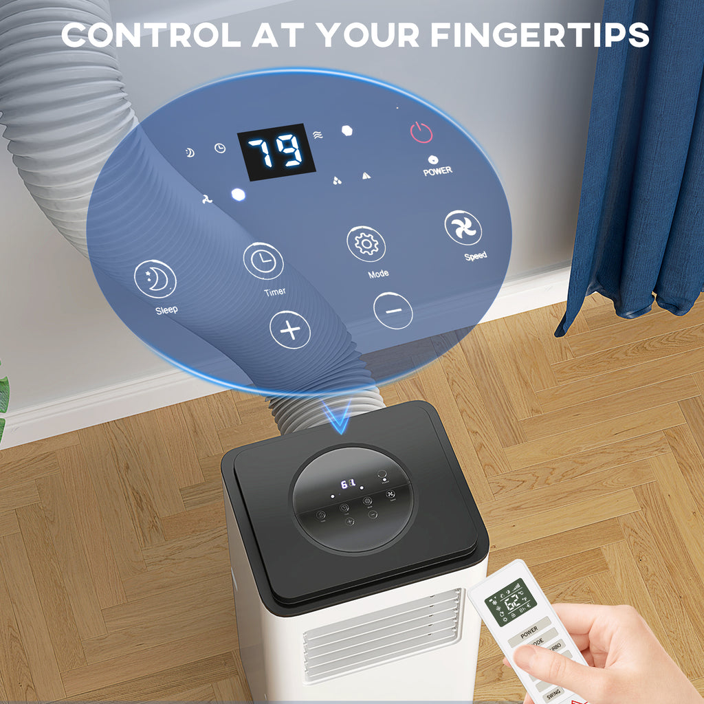 10,000 BTU Moible Air Conditioner 440 Sq. Ft., Dehumidifier Fan Auto Sleep with 24H Timer On/Off, Window Kit, White