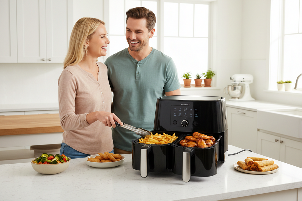 Double-basket Air Fryer, With A 9.5-liter Large Capacity, Independent Temperature Control, And 10 Preset Modes