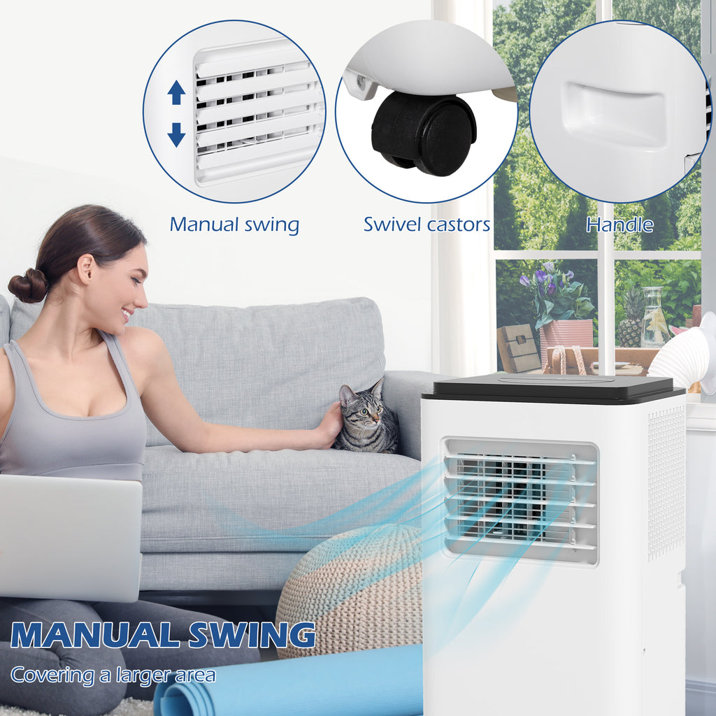 10,000 BTU Moible Air Conditioner 440 Sq. Ft., Dehumidifier Fan Auto Sleep with 24H Timer On/Off, Window Kit, White