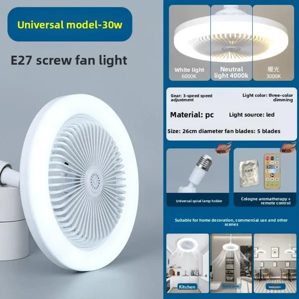 30W LED Ceiling Fan With Light And Remote Control, E27 Lamp, Ceiling Light