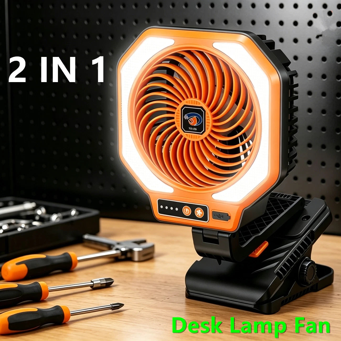 2 In 1 Portable Camping Fan With LED Light Outdoor Tent Desk Fan Type-C Charging